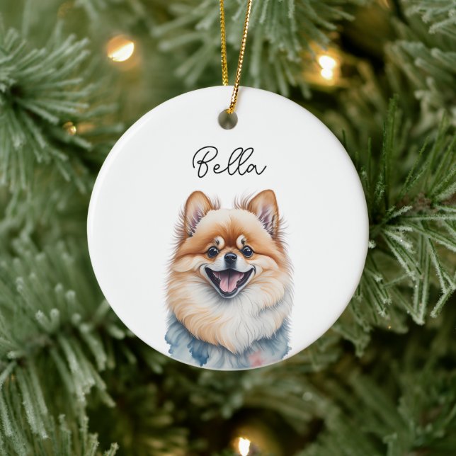 Pomeranian Dog Pet Custom Name Holiday Christmas Ceramic Tree Decoration (Tree)