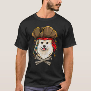 Pomeranian Dog Pirate Jolly Roger Flag Crossbones T-Shirt
