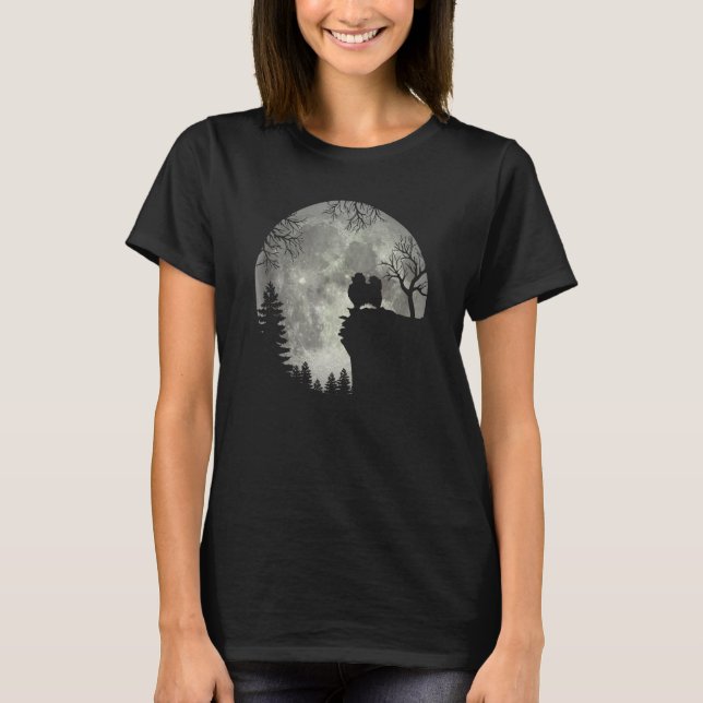 Pomeranian Dog Pom And Moon Halloween T-Shirt (Front)