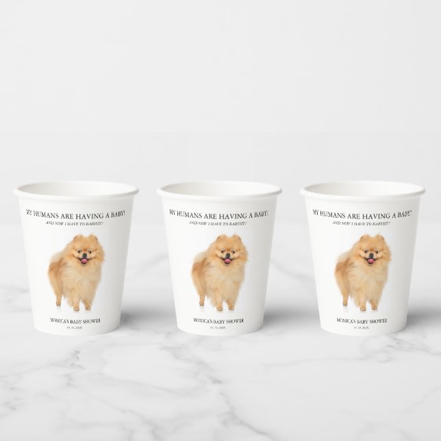 Pomeranian Dog Puppy Baby Shower Minimalist Paper Cups (Multi)