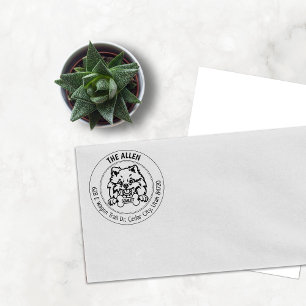 Pomeranian Dog Return Address Family Rubber Stamp
