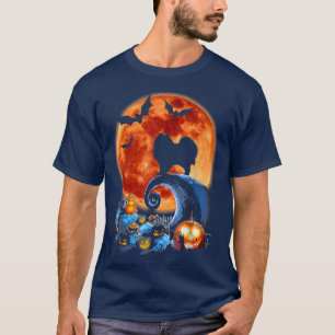 Pomeranian Dog Scary And Moon Funny Halloween Cost T-Shirt