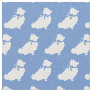 Pomeranian Dog Silhouette Pet Light Blue Fabric