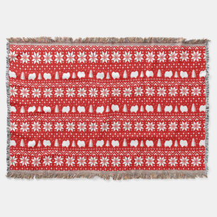Pomeranian Dog Silhouettes Christmas Holiday Red Throw Blanket