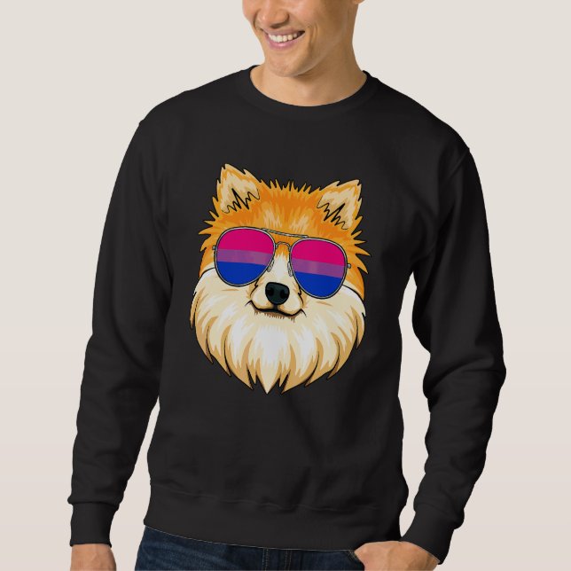 Pomeranian Dog & Sunglasses Bisexual Flag Bisexual Sweatshirt (Front)