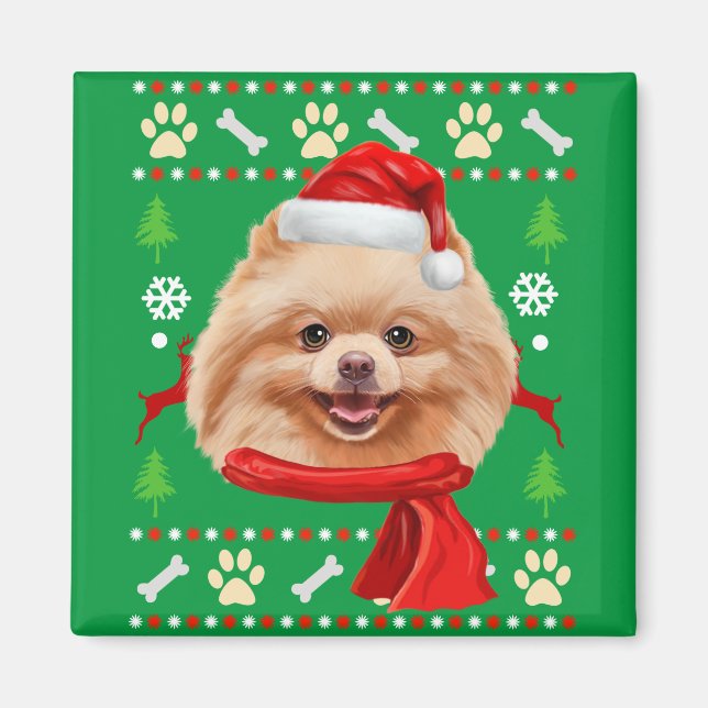 Pomeranian Dog Ugly Christmas Magnet (Front)
