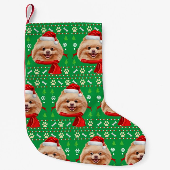 Pomeranian Dog Ugly Christmas Small Christmas Stocking (Front)