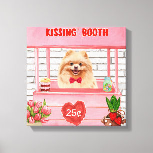 Pomeranian Dog Valentine's Day Kissing Booth Canvas Print
