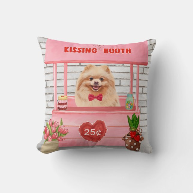 Pomeranian Dog Valentine's Day Kissing Booth Cushion (Front)
