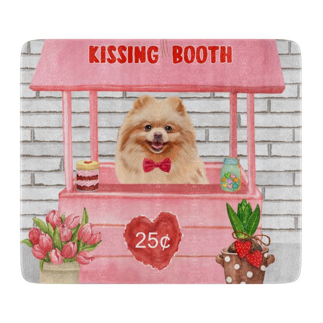 Pomeranian Dog Valentine's Day Kissing Booth Cutting Board (Front)