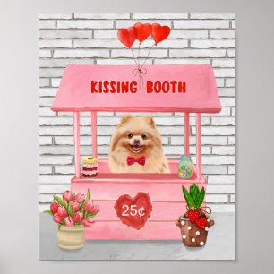 Pomeranian Dog Valentine's Day Kissing Booth Poster