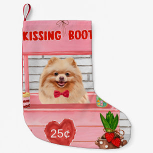 Pomeranian Dog Valentine's Day Kissing Booth Small Christmas Stocking