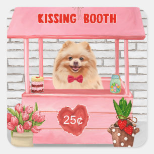Pomeranian Dog Valentine's Day Kissing Booth Square Sticker