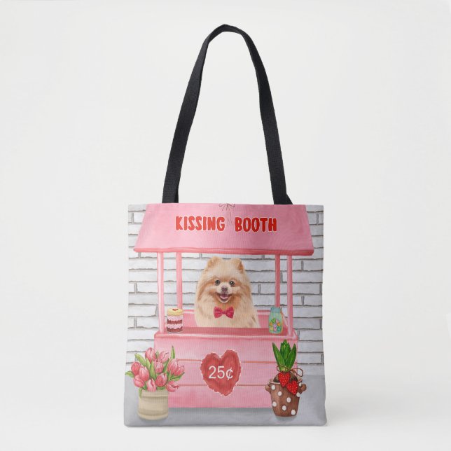 Pomeranian Dog Valentine's Day Kissing Booth Tote Bag (Front)