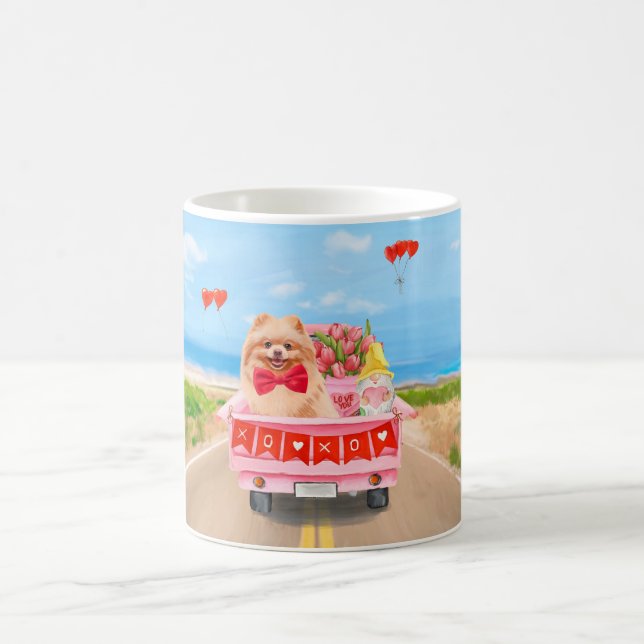 Pomeranian Dog Valentine's Day Truck Hearts Coffee Mug (Center)