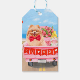 Pomeranian Dog Valentine's Day Truck Hearts Gift Tags