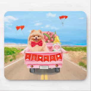 Pomeranian Dog Valentine's Day Truck Hearts  Mouse Mat