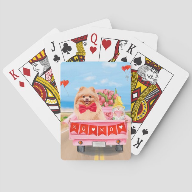 Pomeranian Dog Valentine's Day Truck Hearts Playing Cards (Back)