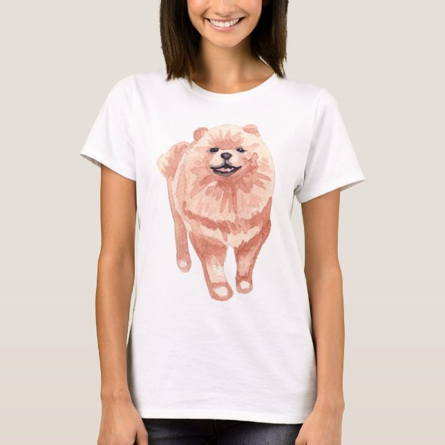 Pomeranian Dog Watercolor Art Painting T-Shirt (Front)