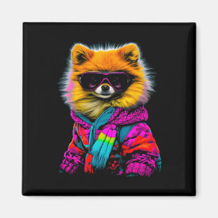 Pomeranian Dog Winter Sports Ski Snowboard Magnet