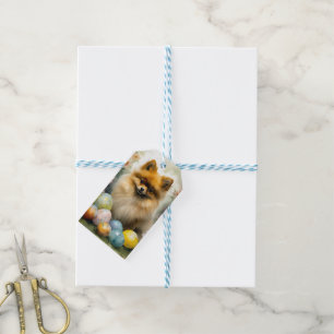 Pomeranian Dog with Easter Eggs Holiday Gift Tags