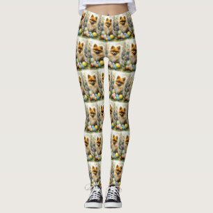 Pomeranian Dog with Easter Eggs Holiday Leggings