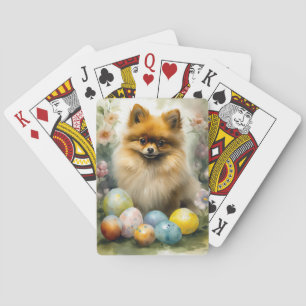Pomeranian Dog with Easter Eggs Holiday  Playing Cards