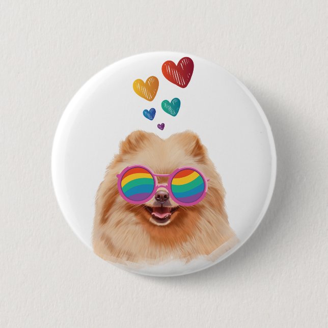 Pomeranian Dog with Hearts Valentine's Day 6 Cm Round Badge (Front)