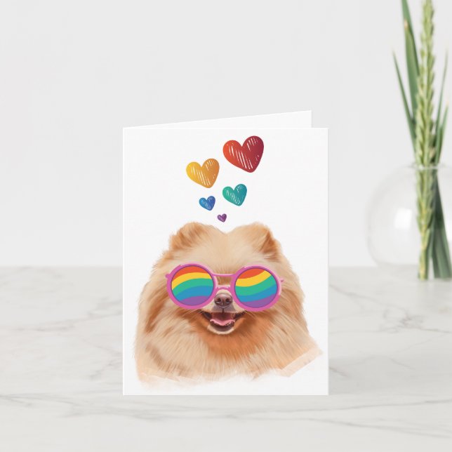 Pomeranian Dog with Hearts Valentine's Day Card (Front)