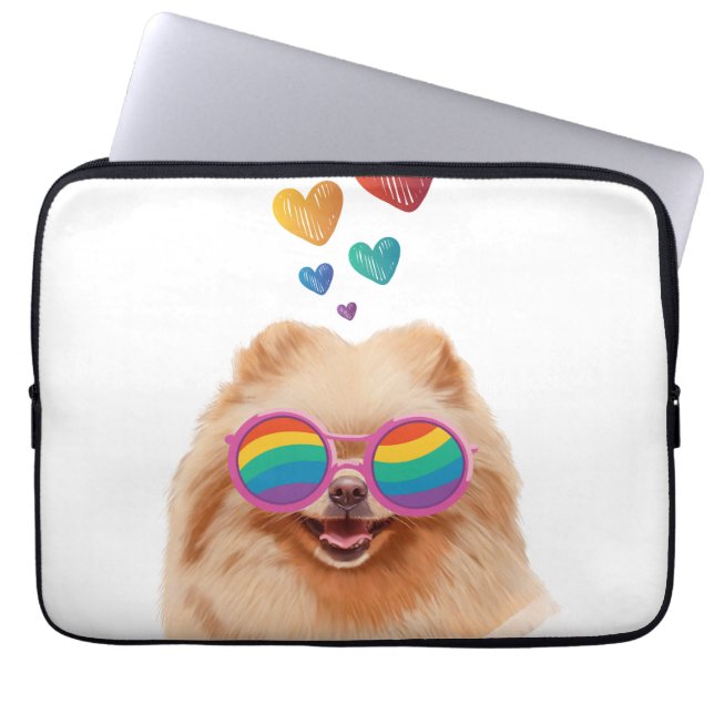 Pomeranian Dog with Hearts Valentine's Day Laptop Sleeve (Front)