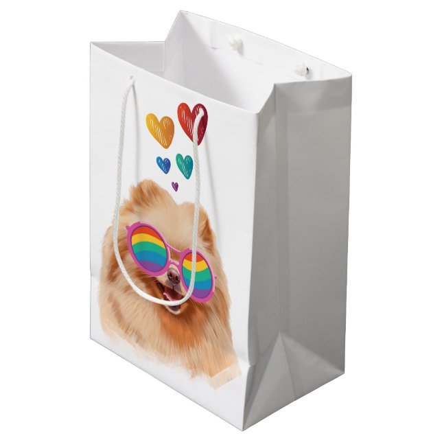 Pomeranian Dog with Hearts Valentine's Day Medium Gift Bag (Front Angled)
