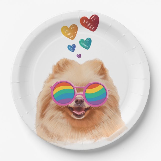 Pomeranian Dog with Hearts Valentine's Day Paper Plate (Front)