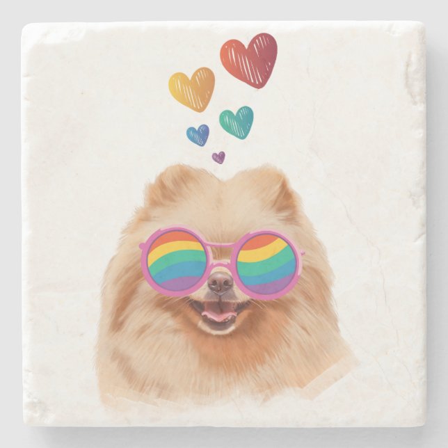 Pomeranian Dog with Hearts Valentine's Day Stone Coaster (Front)