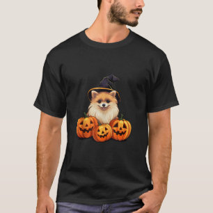 Pomeranian Dog with Jack O lantern Pumpkin Hallowe T-Shirt