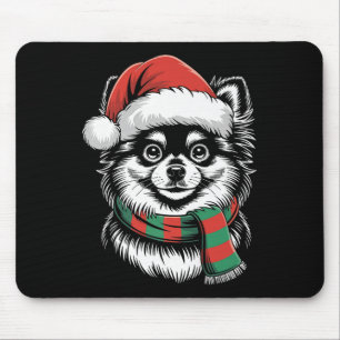 Pomeranian Dog Xmas Santa Hat Scarf Christmas Cost Mouse Mat