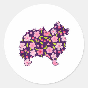 Pomeranian Dogs Flower Pattern Pomeranians Lover Classic Round Sticker