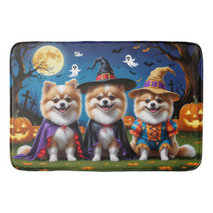 Pomeranian Dogs Pumpkin Halloween Funny  Bath Mat