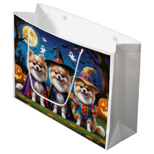 Pomeranian Dogs Pumpkin Halloween Funny Large Gift Bag