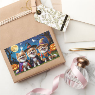 Pomeranian Dogs Pumpkin Halloween Funny  Rectangular Sticker