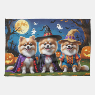 Pomeranian Dogs Pumpkin Halloween Funny  Tea Towel