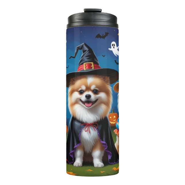 Pomeranian Dogs Pumpkin Halloween Funny  Thermal Tumbler (Front)