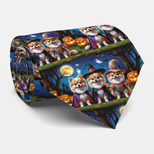 Pomeranian Dogs Pumpkin Halloween Funny  Tie