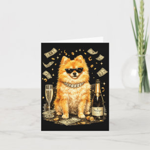 Pomeranian Drinking Champagne Funny Dog Vintage Card