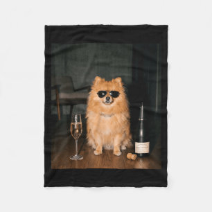 Pomeranian Drinking Champagne Funny Fathers Day Fleece Blanket