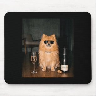 Pomeranian Drinking Champagne Funny Fathers Day Mouse Mat