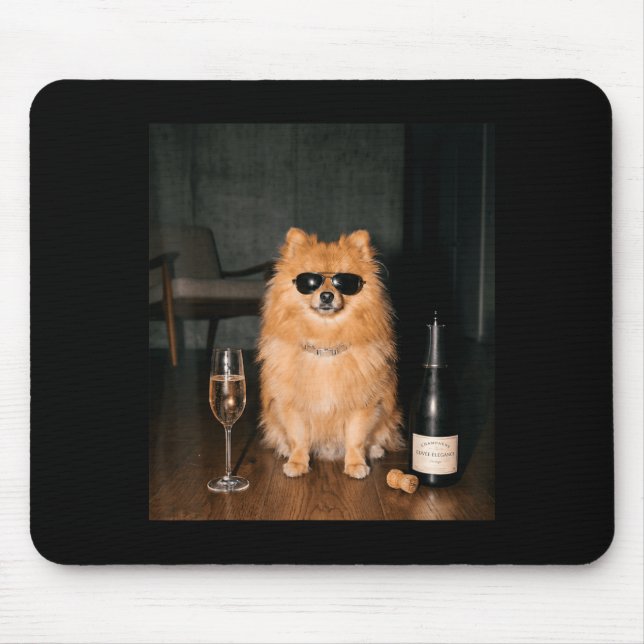 Pomeranian Drinking Champagne Funny Fathers Day Mouse Mat (Front)