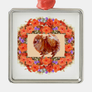 Pomeranian Floral Metal Tree Decoration
