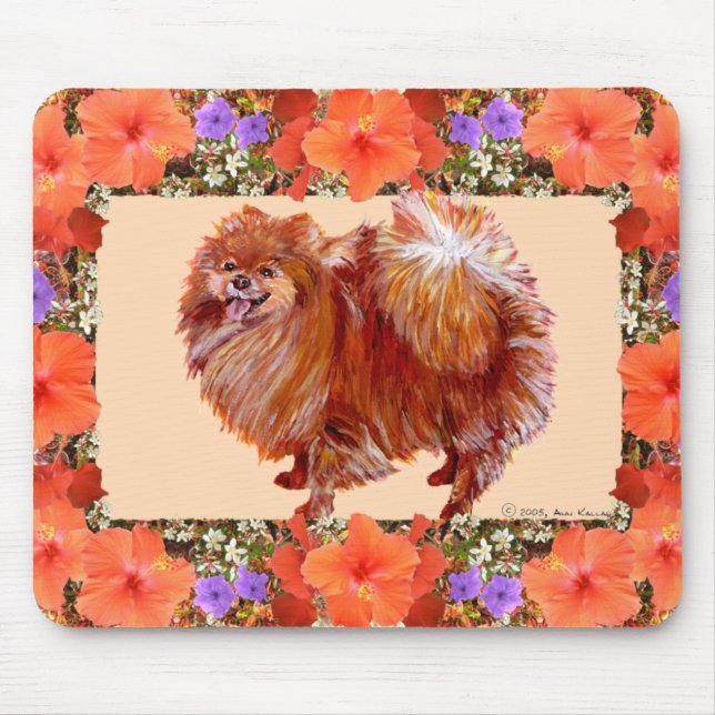 Pomeranian Floral Mouse Mat (Front)