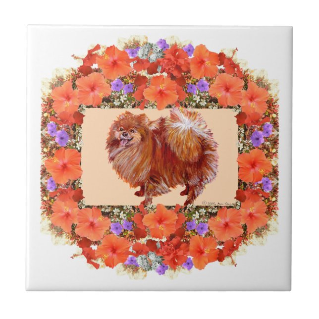 Pomeranian Floral Tile (Front)