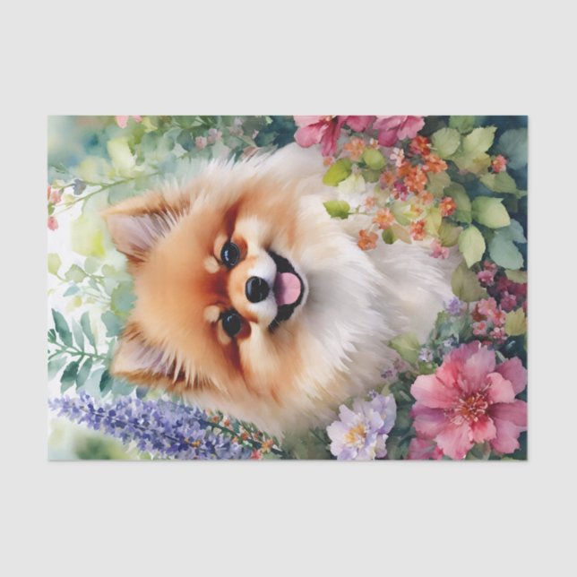 Pomeranian Floral Watercolor Canine Art Tissue Paper (Front)